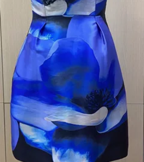 精致珠片花苞裙 小礼服 蓝色数码印花 出口...