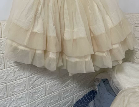 蓬蓬花苞裙女夏季2022年法式甜美可爱高腰...