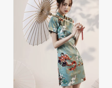 国潮少女旗袍改良连衣裙小个子2022年新款...