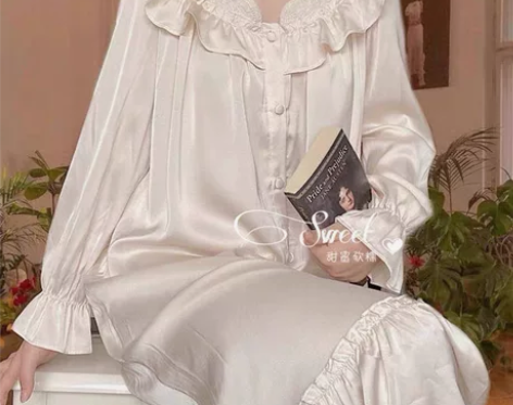 白色蕾丝睡衣 白色晨袍 结婚晨袍 法式花边...