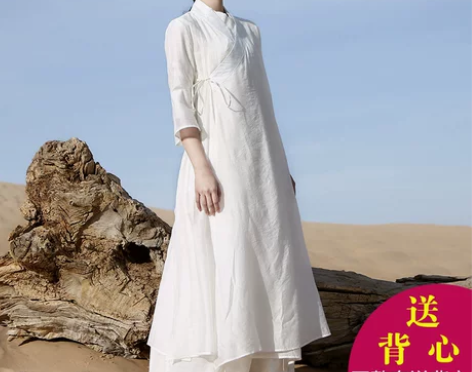 夏仙女范中国风文艺古琴汉服袍子禅意禅修茶服...