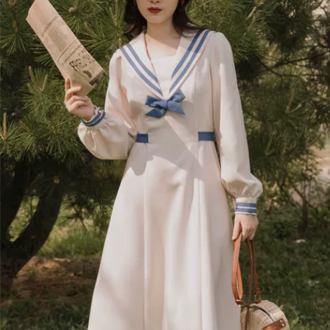 学院风裙子秋款女法式复古连衣裙小众设计20...