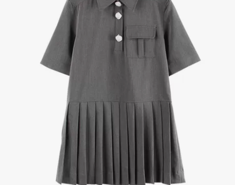 减龄学院风花朵钻扣搭扣百褶下摆休闲宽松洋气...