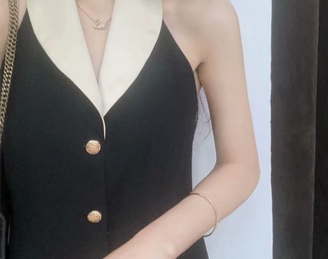 连衣裙收腰显瘦气质超仙高冷御姐风古着vin...