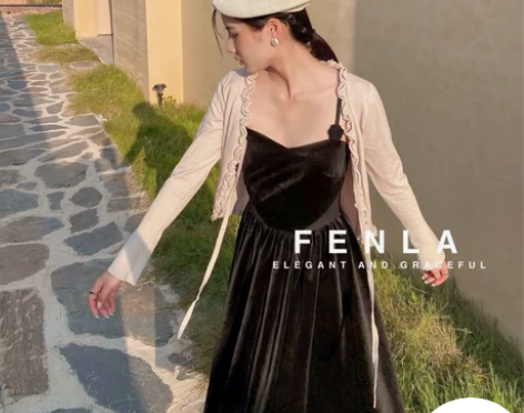 法式赫本风吊带丝绒连衣裙女新款高级感收腰显...