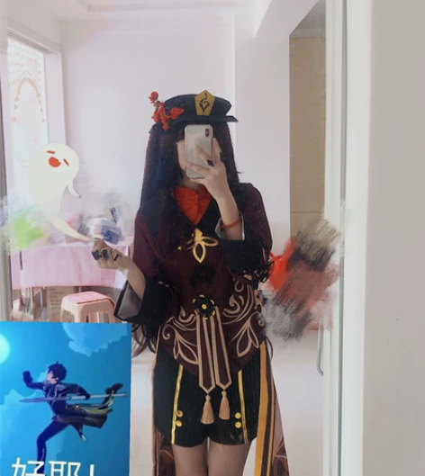 原神胡桃cos 衣服L码有戒指漫美假毛 试...