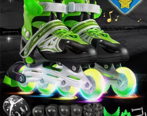 旱冰鞋 溜冰鞋儿童全套装男女轮滑鞋直排轮3...