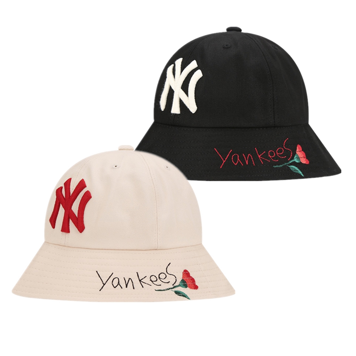 韩国正品MLB渔夫帽新款NY洋基队玫瑰花朵...