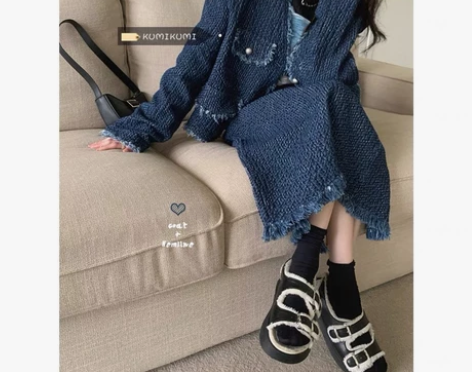 全新 港风套装女小香风宽松毛边外套秋季气质...