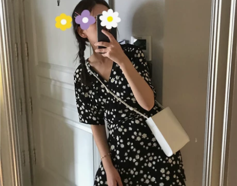 VeilOpening复古气质小雏菊裙子夏...