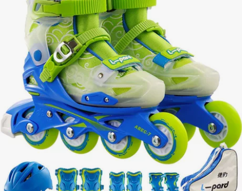 捷豹溜冰鞋男女儿童初学者轮滑鞋全套装可调变...