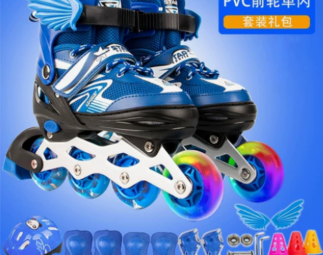 溜冰鞋儿童全套装男女旱冰轮滑鞋直排轮可调3...