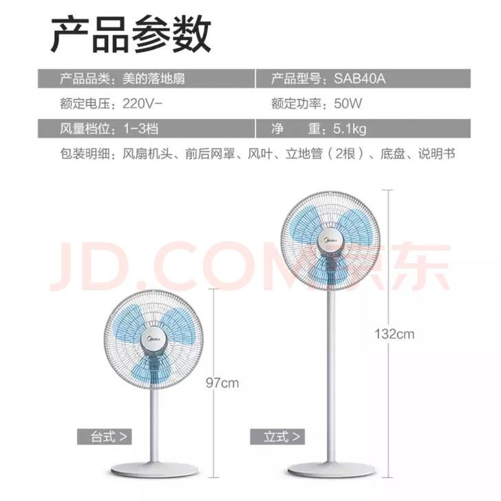 美的(Midea)电风扇家用风扇美的落地扇...