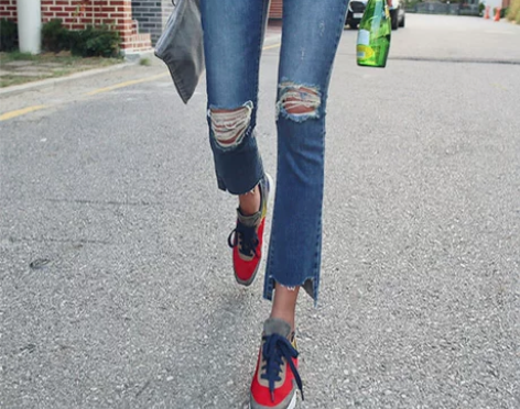 2016春款韩国修身高腰蓝微喇叭九分牛仔裤...