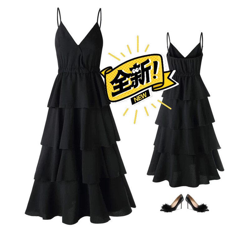 束可奕，M码黑色吊带裙，雪纺面料，全新，吊...