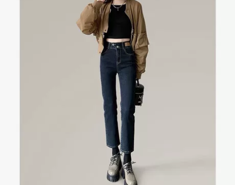 【博主闲置】纪衣恋蓝灰色高腰阔腿牛仔裤女直...