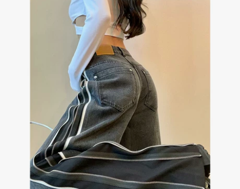 长裤牛仔裤水洗直筒裤宽松裤子阔腿高腰显瘦