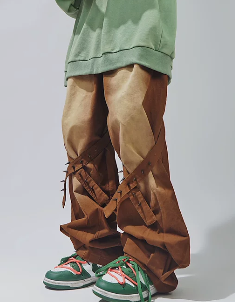 UUCSCC高街嘻哈潮牌直筒阔腿喇叭裤宽松...