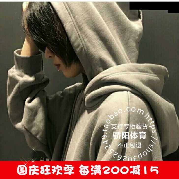 Nike/耐克 小勾 双帽 男女情侣灰色加...