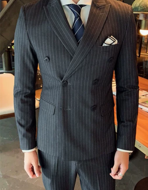 西装套装西装双排扣西服男士三件套商务职业正...