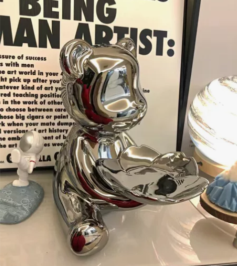 贝汉美大号轻奢创意镀银暴力熊玄关钥匙收纳摆...