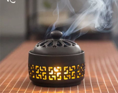 墨凡小夜灯陶瓷盘香炉创意檀香盘香炉家用室内...