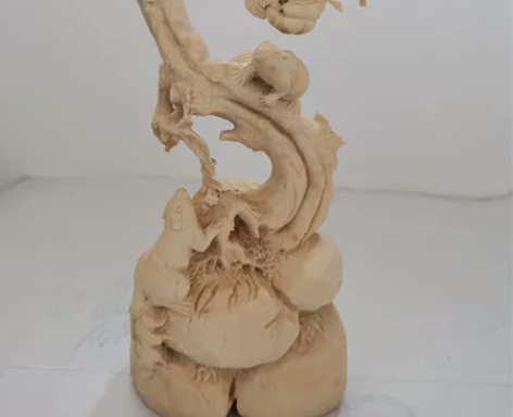 小叶黄杨木雕松鼠柿子家居摆件(事事顺心事事...