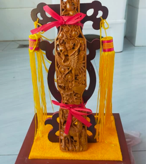 木雕,桃木如意摆件,净高40,加底座52,...