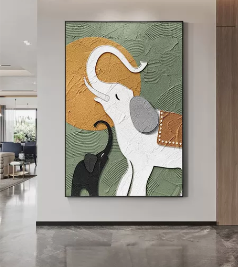 侘寂风大象玄关装饰画寓意好客厅沙发背景墙落...