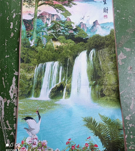 刺绣包邮流水生财织锦画挂画刺绣画流水生财山...