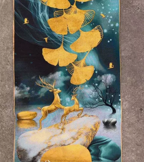 鹿山水画刺绣织锦画，全新，高价买的，现在闲...