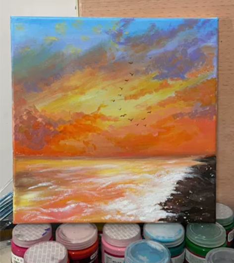 海面霞光手绘丙烯画～ 30*30 可发图定...