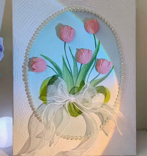 石英砂肌理画郁金香手绘装饰画ins风卧室 ...