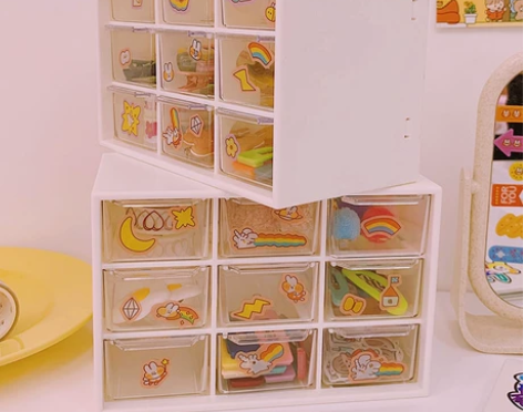 (关店处理)桌面收纳盒九宫格白色简约防尘抽...