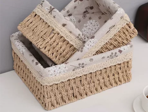 藤编桌面收纳盒编织零食化妆品玩具收纳筐家用...