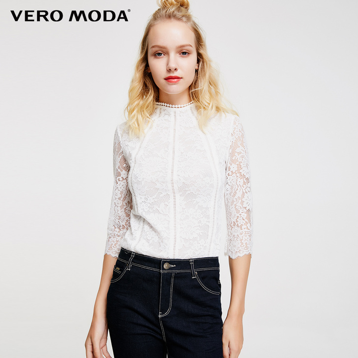 Vero Moda浪漫七分袖圆领蕾丝衫上衣