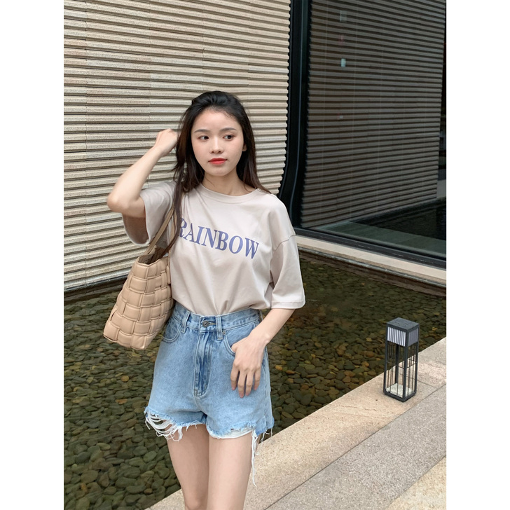 大眼自制 2021夏季新品 三色牛仔短裤显高