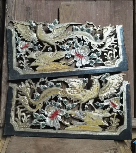 木雕镂空花鸟凤凰一对，凤戏牡丹，民宿茶馆装...
