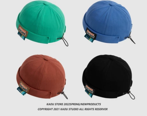 无檐瓜皮帽四季街头潮牌嘻哈皮标男女韩版情侣...