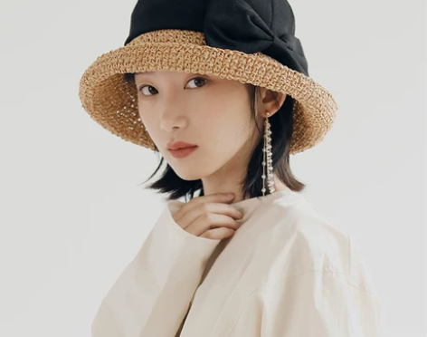 蝴蝶结小沿渔夫帽女春夏天防晒草帽日系百搭帽...