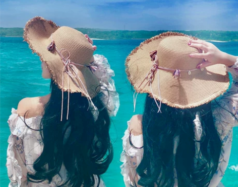 帽子女太阳帽出游沙滩防晒遮阳草帽海边度假大...