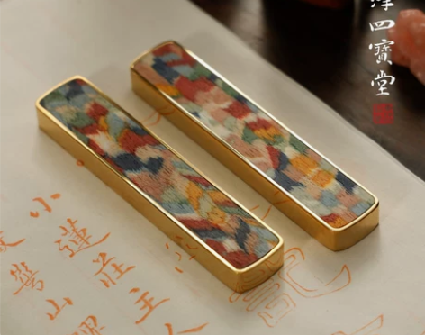 彩虹木韵黄铜镇尺 东洋四宝堂压纸镇尺书法学...