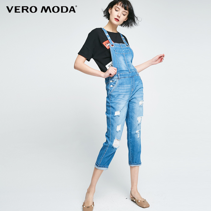 Vero Moda夏季漆点纽扣装饰背带七分...