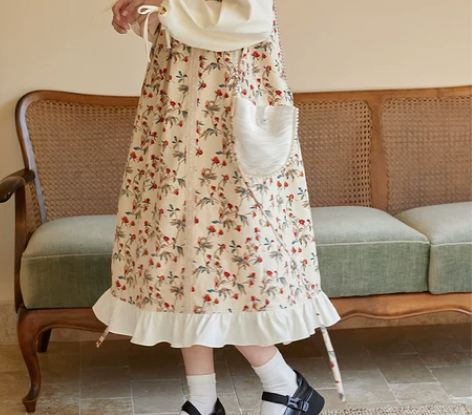 小葱良裁假两件碎花连衣裙女夏季宽松甜美拼接...