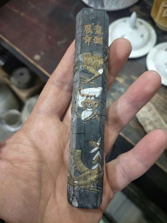 清代老墨条，老墨条一根，六棱形，品如图，胡...