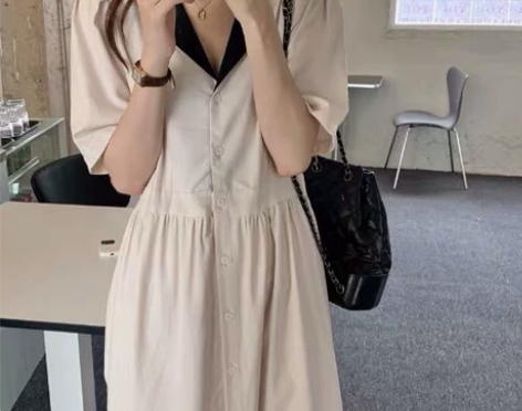夏季法式温柔风西装领单排扣 全新 长款连衣...