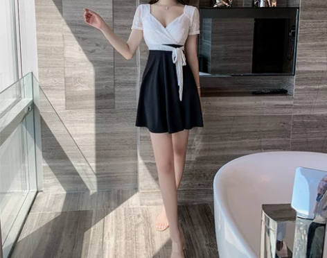 蕾丝性感连衣裙2022新款女绑带亮片V领夜...