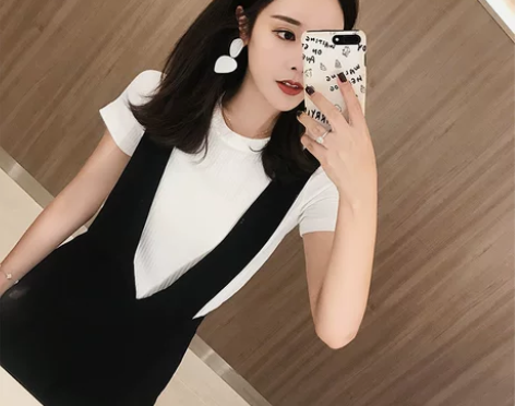 可爱时尚大码黑色背带裤女夏宽松短裤学院风…...