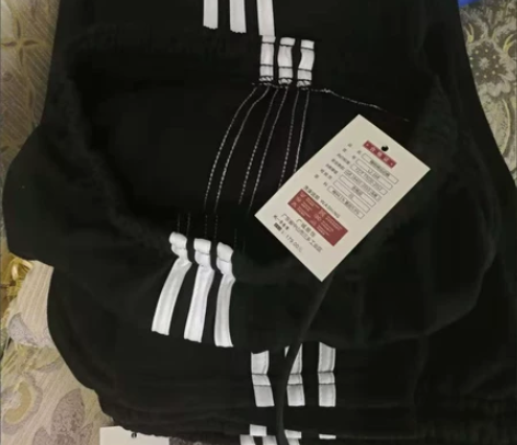 纯棉运动裤男秋冬季加绒直筒宽松休闲三条杠卫...