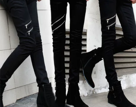 裤子男裤秋季韩版新款潮男黑色拉链修身小脚裤